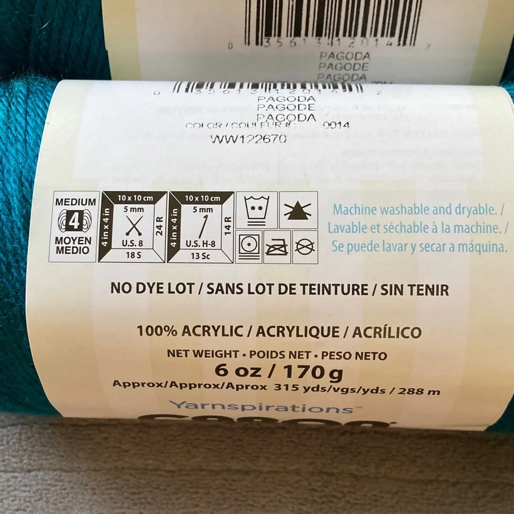 3 Skeins of Caron Simply Soft in Pagoda (Teal) - Picture 3 of 3